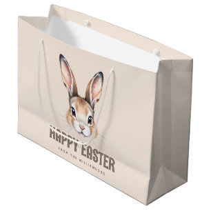 Custom Modern Watercolor Cute Easter Bunny Neutral Large Gift Bag