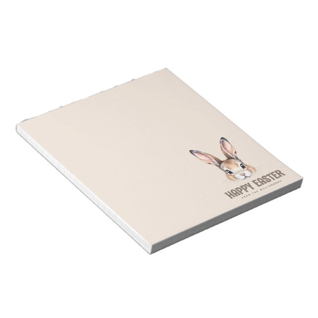 Custom Modern Watercolor Cute Easter Bunny Neutral Notepad (Angled)