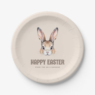 Custom Modern Watercolor Cute Easter Bunny Neutral Paper Plate