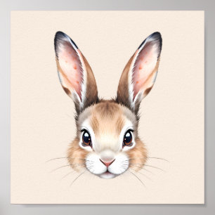 Custom Modern Watercolor Cute Easter Bunny Neutral Poster