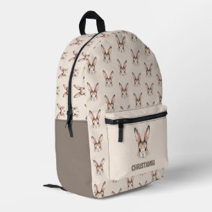 Custom Modern Watercolor Cute Easter Bunny Neutral Printed Backpack