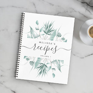 Custom Modern Watercolor Greenery Script Recipe Notebook