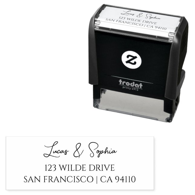 Custom Modern Wedding Address | Couple Name Script Self-inking Stamp (In Situ)