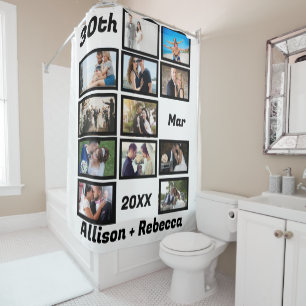 Custom Modern Wedding Anniversary 12 Photo  Shower Curtain