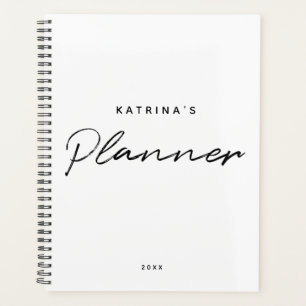 Custom Modern White Black Minimalist Script Planner