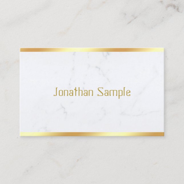 Custom Modern White Marble Gold Text Template Business Card (Front)