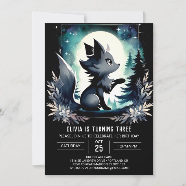 Custom Modern Wolf Birthday Invitation (Front)
