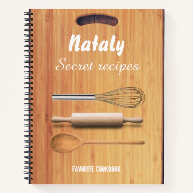 Custom modern wood design simple elegant recipe notebook (Front)
