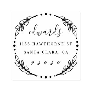 Custom Modern Wreath Script Wreath Return Address Self-inking Stamp