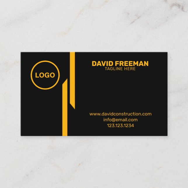 Custom Modern Yellow and Black Logo Construction Business Card (Front)