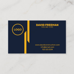 Custom Modern Yellow and Blue Logo Construction Business Card