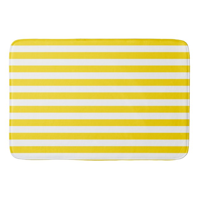 Custom Modern Yellow White Striped Template Large Bath Mat (Front)