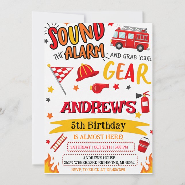 Custom Modren Fireman Birthday party Invitation (Front)