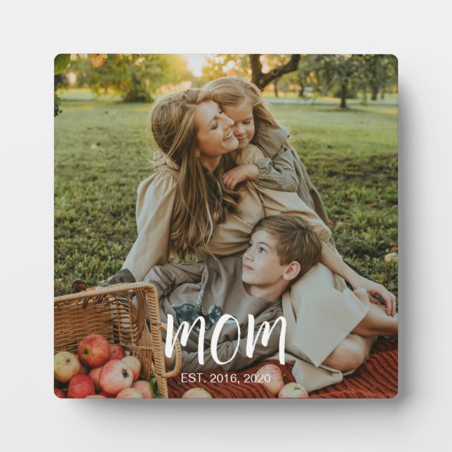 Custom Mom Established Est. Modern Script Photo Plaque (Front)