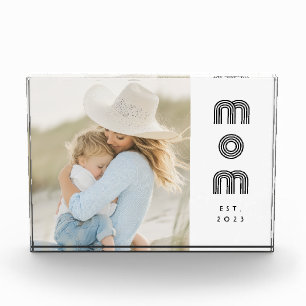 Custom Mom Established Modern Retro Script Photo Block