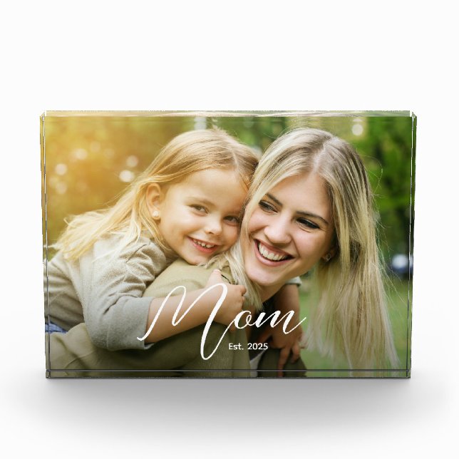 Custom Mom Established Modern Script Photo Block (Front)