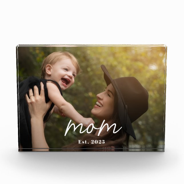 Custom Mom Established Modern Script Photo Block (Front)
