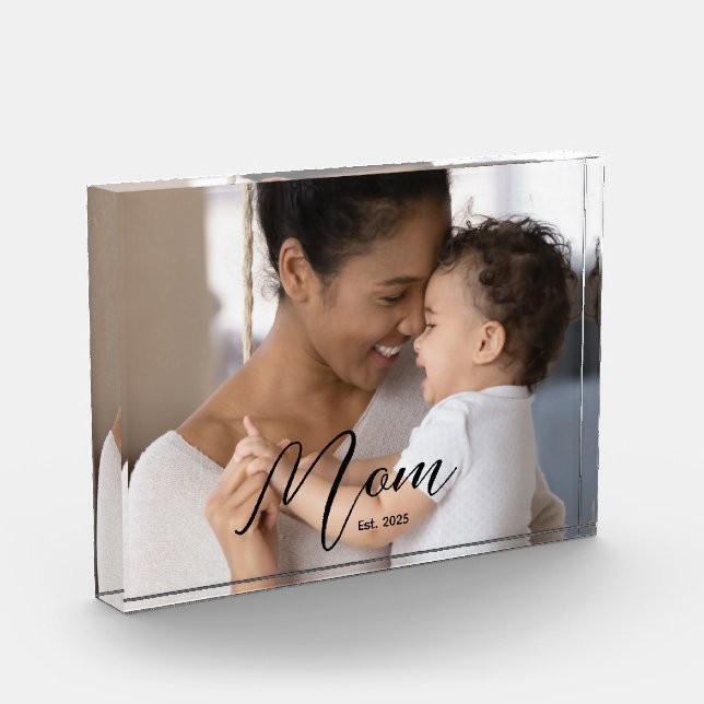 Custom Mom Established Modern Script Photo Block (Left)