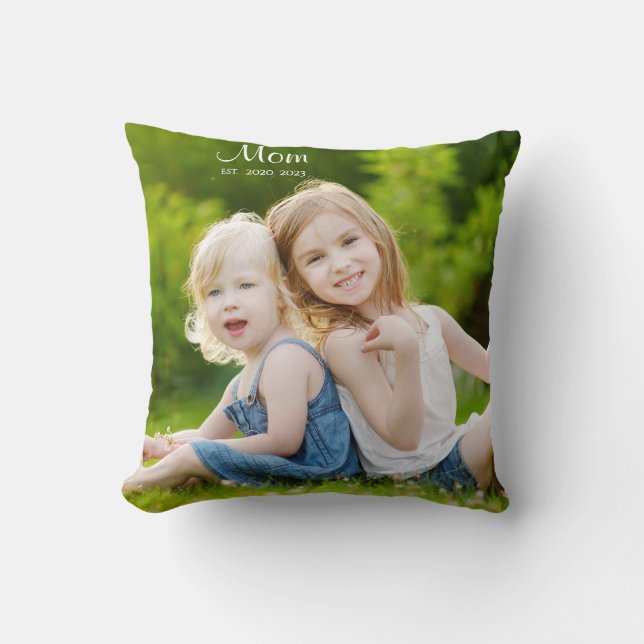 Custom Mom Established Modern Script Photo Cushion (Front)