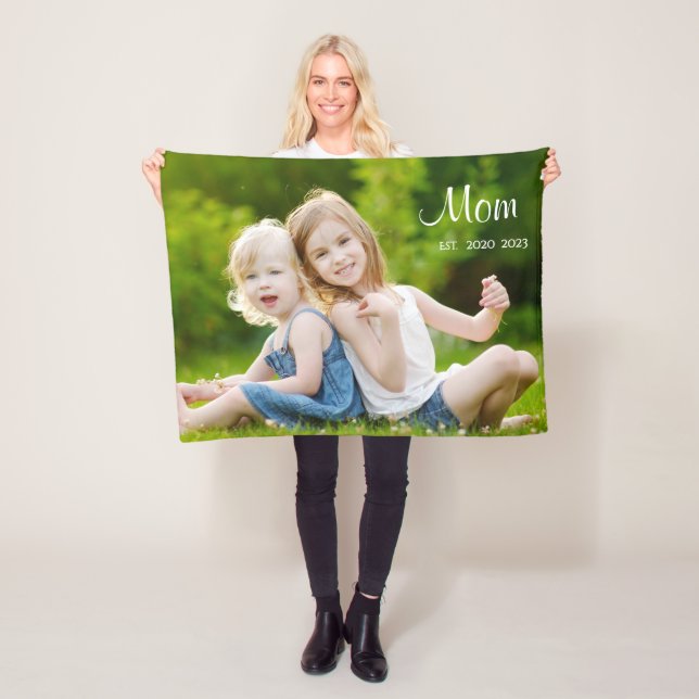 Custom Mom Established Modern Script Photo Fleece Blanket (In Situ)