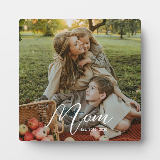 Custom Mom Established Modern Script Photo Plaque (Front)
