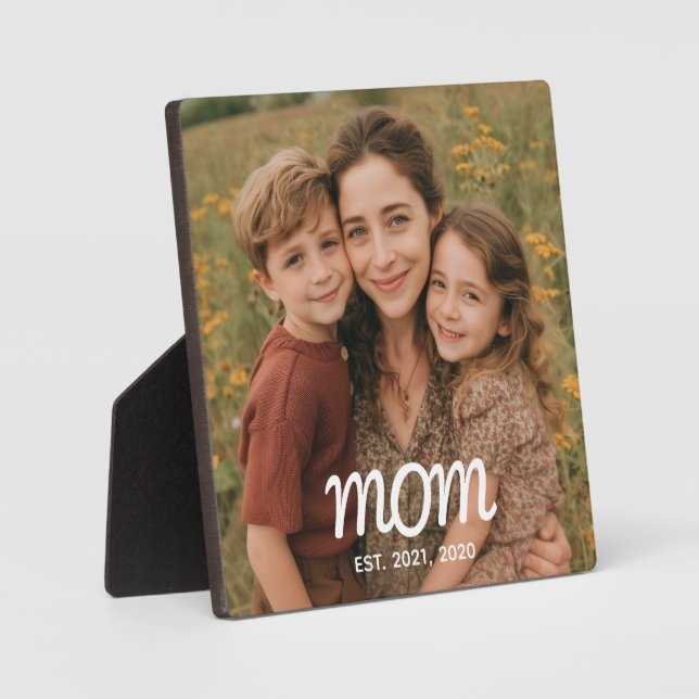 Custom Mom Established Modern Script Photo Plaque (Front)
