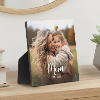 Custom Mom Established Modern Script Photo Plaque