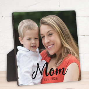Custom Mom Established Modern Script Photo Plaque