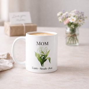Custom Mom May Birth Flower with Kids Names Coffee Mug