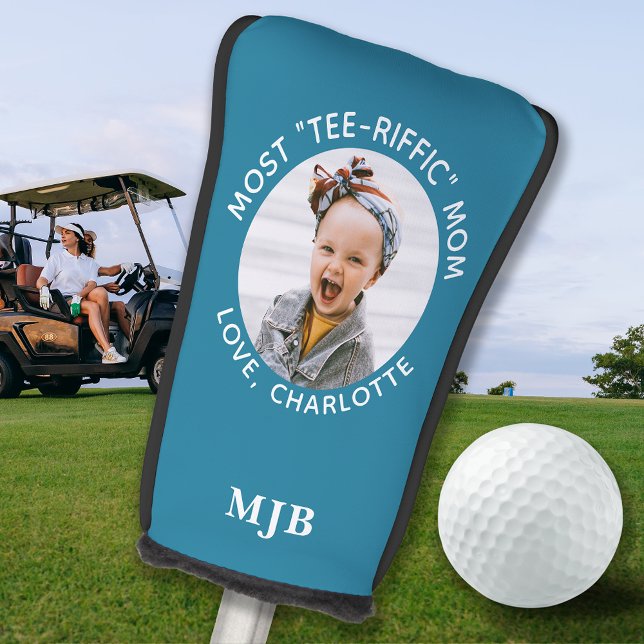 Custom MOM Photo Personalised Monogram Teal Putter Golf Head Cover (Creator Uploaded)