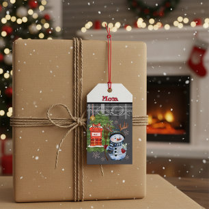 Custom Mom Whimsical Snowman Grey Plaid Christmas  Gift Tags