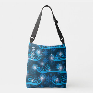 Custom Monagram Winter Wind Blue  Crossbody Bag