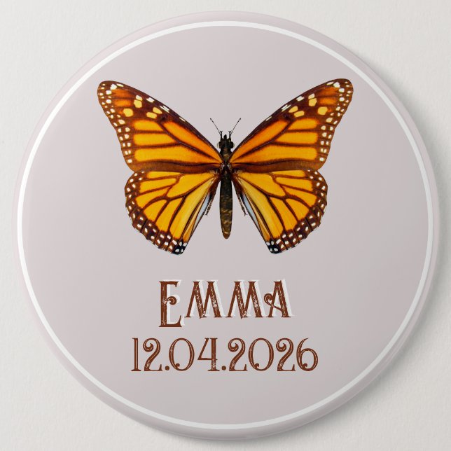 Custom Monarch Butterfly Name Date Art 6 Cm Round Badge (Front)