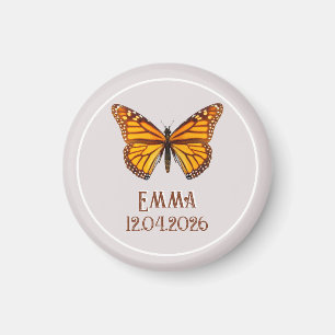 Custom Monarch Butterfly Name Date Art Magnet