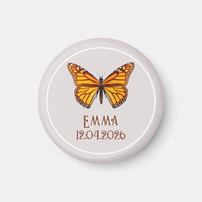 Custom Monarch Butterfly Name Date Art Magnet (Front)