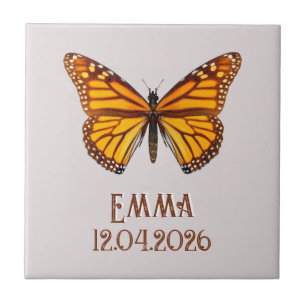 Custom Monarch Butterfly Name Date Art Tile