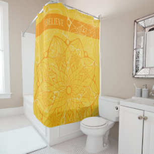 Custom Monochrome Orange Mandala Shower Curtain