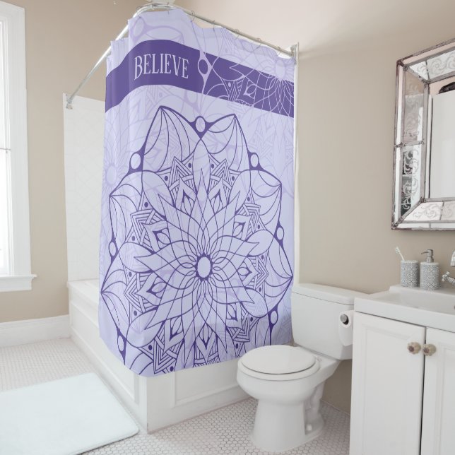 Custom Monochrome Purple Mandala Shower Curtain (In Situ)