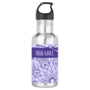 Custom Monochrome Purple Mandala Water Bottle