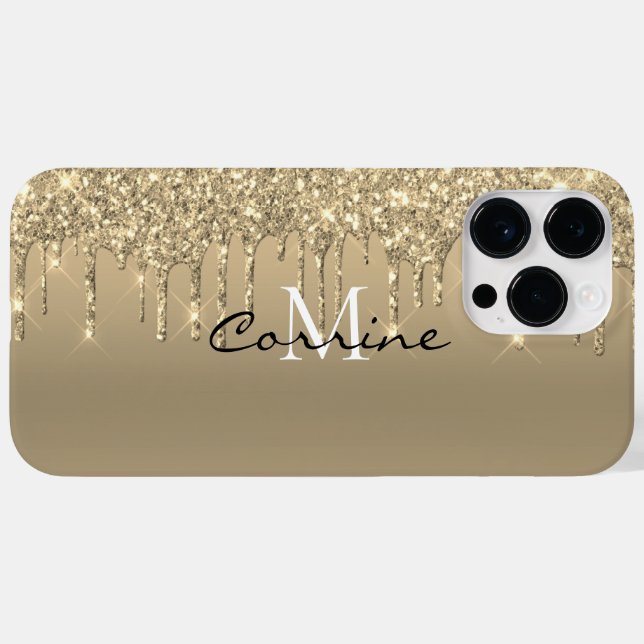 Custom Monogram 14k Gold Glitter Drips Metallic Case-Mate iPhone Case (Back (Horizontal))