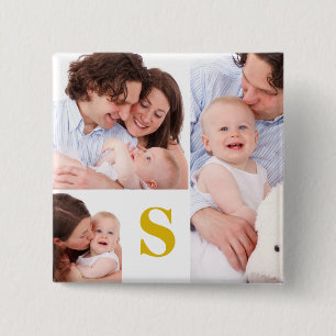 Custom Monogram 4 Photo Collage Button