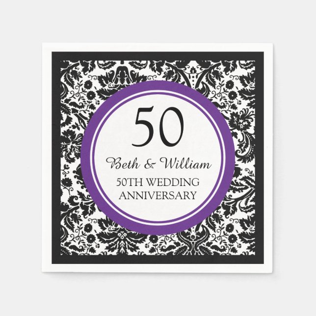 Custom Monogram 50th Anniversary Napkin Purple (Front)