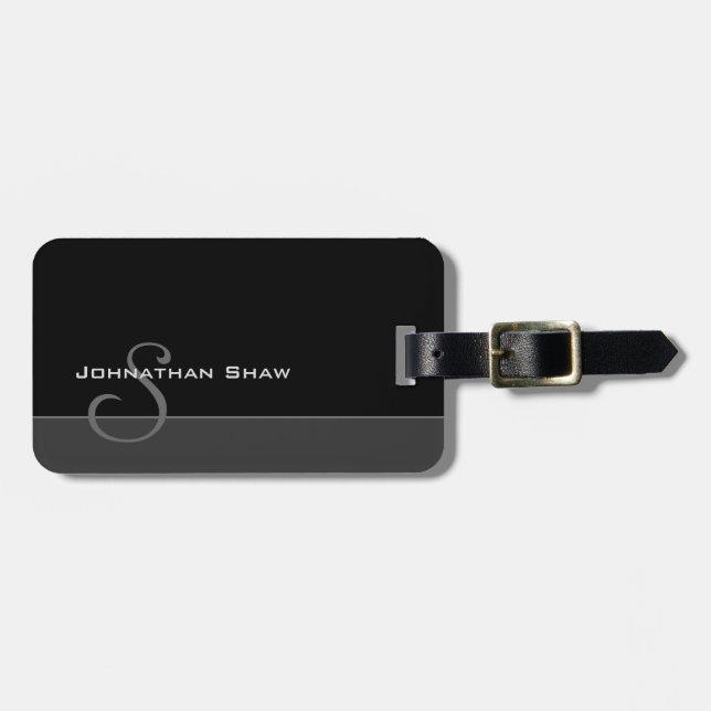 Custom Monogram 5 (Charcoal) Luggage Tag (Front Horizontal)