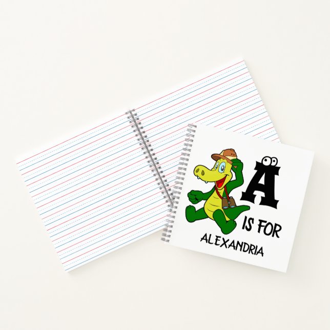 Custom monogram A is for Alligator funny reptile Notebook (Inside)