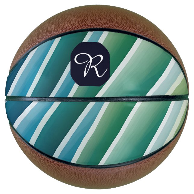 Custom Monogram Abstract Blue Green Basketball (Front)