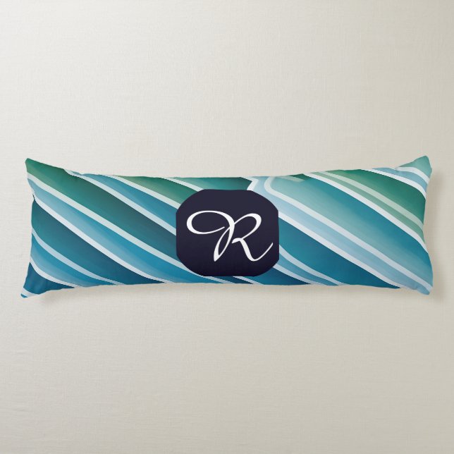 Custom Monogram Abstract Blue Green Body Pillow (Front)