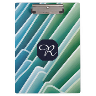 Custom Monogram Abstract Blue Green Clipboard