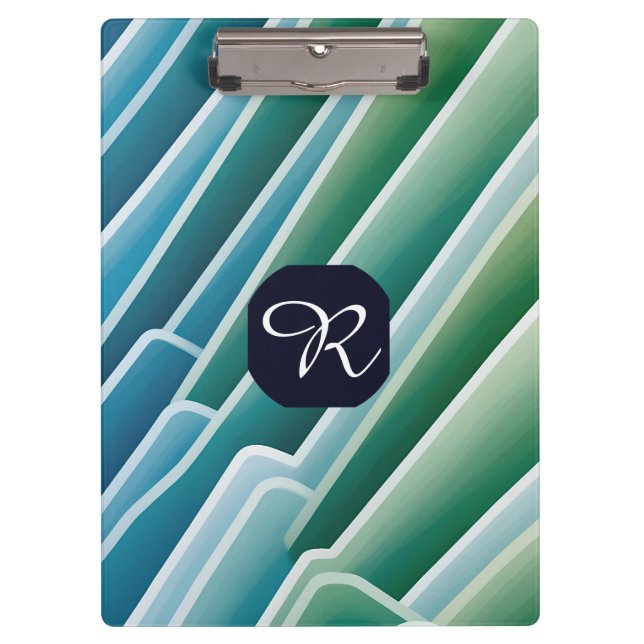 Custom Monogram Abstract Blue Green Clipboard (Front)