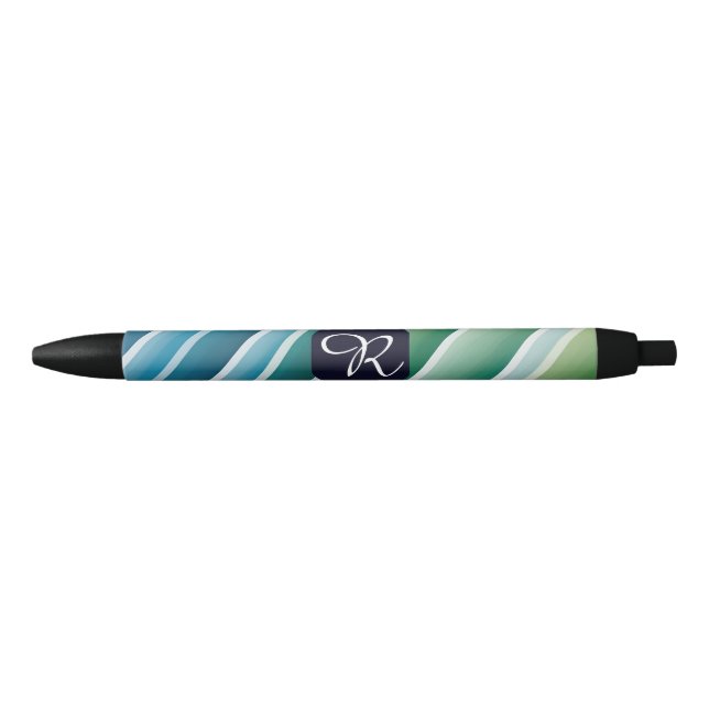 Custom Monogram Abstract Blue Green Pen (Front)