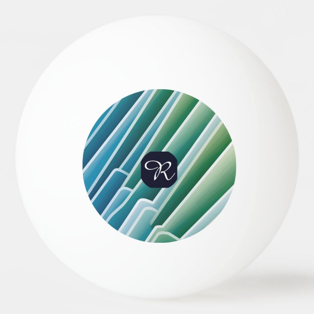 Custom Monogram Abstract Blue Green Ping Pong Ball (Front)